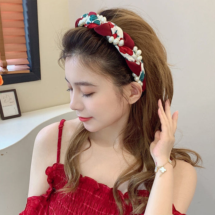 Wholesale Headband Cloth Braided Pearl Twist MOQ≥2 JDC-HD-ManShang004