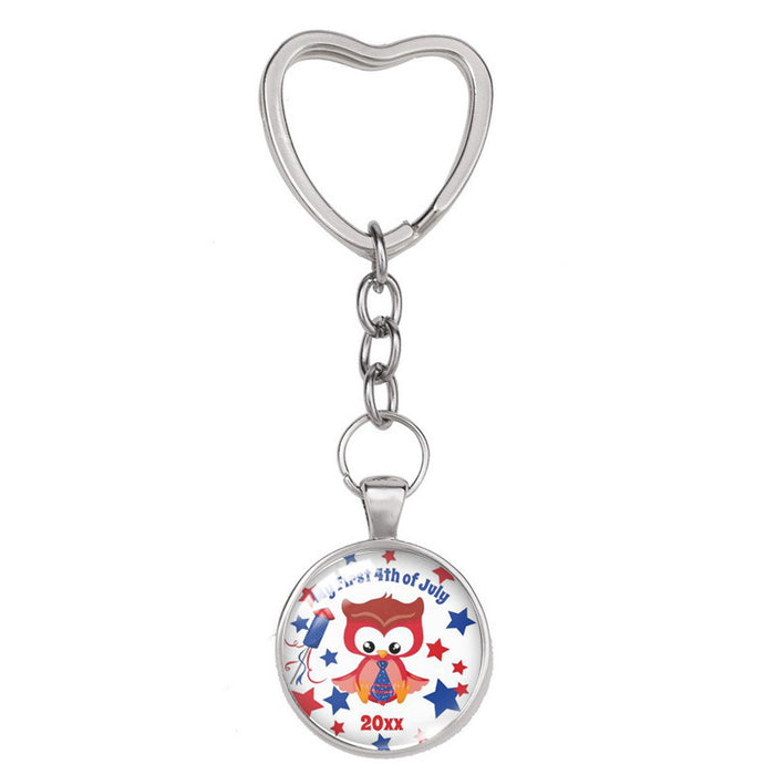 Wholesale 4th of July Independence Day Heart Shaped Alloy Glass Keychain MOQ≥2 JDC-KC-XiangL004