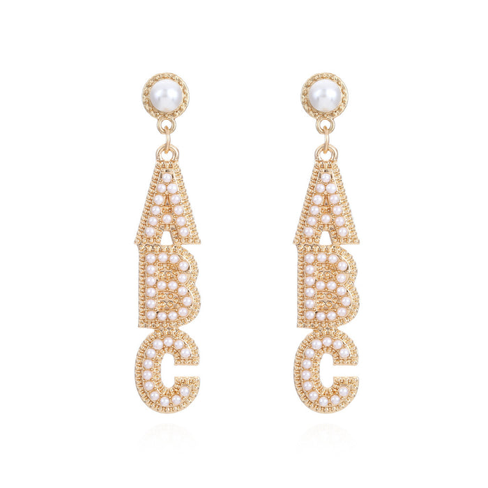 Wholesale Alloy Inlaid Pearl ABC Alphabet Earrings JDC-ES-ManY035