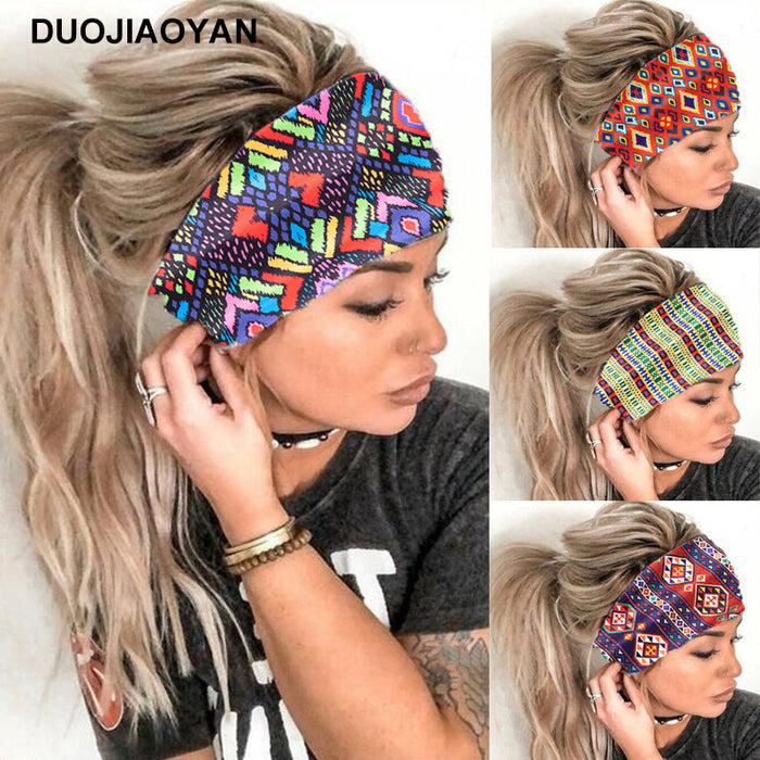 Wholesale Stretch Printed Headband Ethnic Style Pattern Wide Side Hairband MOQ≥3 JDC-HD-Jiaoy016