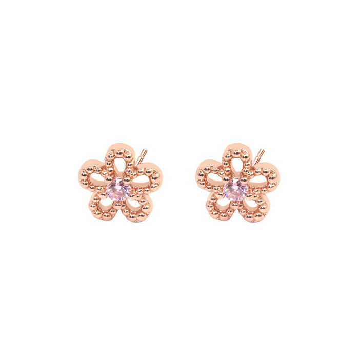 Wholesale Earrings Copper Five Petal Flower Fishbone Zirconia Stud Earrings MOQ≥2 JDC-ES-FoXi003