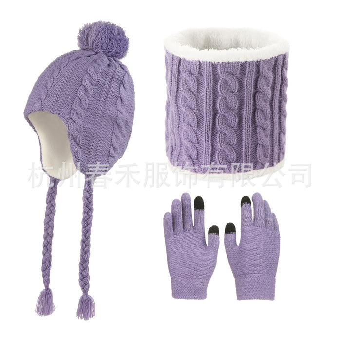 Wholesale Hat Acrylic Fleece Hemp Flower Children Knitted Hat Gloves Scarf 3 Piece Set MOQ≥2 JDC-FH-Chunh006