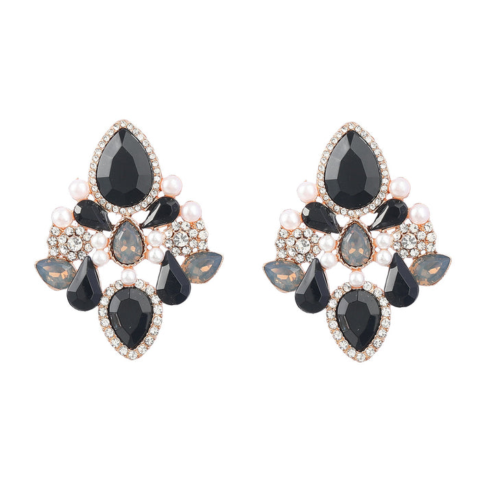 Wholesale Alloy Diamond Set Pearl Geometric Floral Earrings JDC-ES-JL995