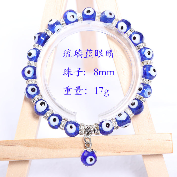 Wholesale Bracelet Vintage Glazed Blue Eyes Palm Pendant Crystal Bracelet MOQ≥2 JDC-BT-HuoM001