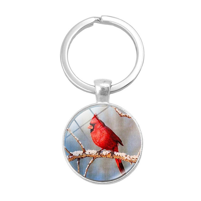 Wholesale Keychains Alloy Glass Piece Cardinal Bird Time Gem JDC-KC-HengX010