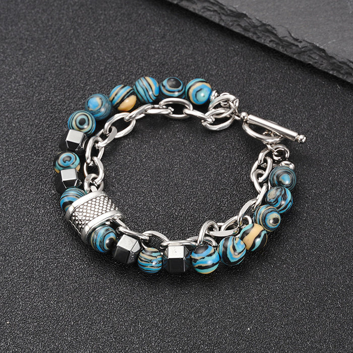 Wholesale Bracelet Titanium Steel Malachite Alloy Beaded Cool MOQ≥2 JDC-BT-YonY008