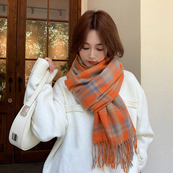 Wholesale Scarf Polyester Cotton Winter Thickening Warm Shawl Plaid JDC-SF-Qianx001