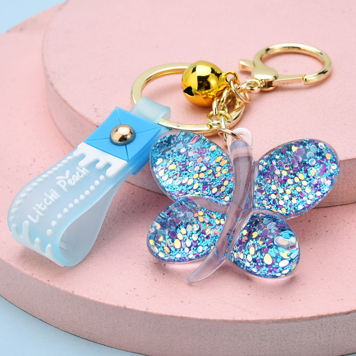 Wholesale Creative Jelly Sequin Butterfly Keychain JDC-KC-YPin004