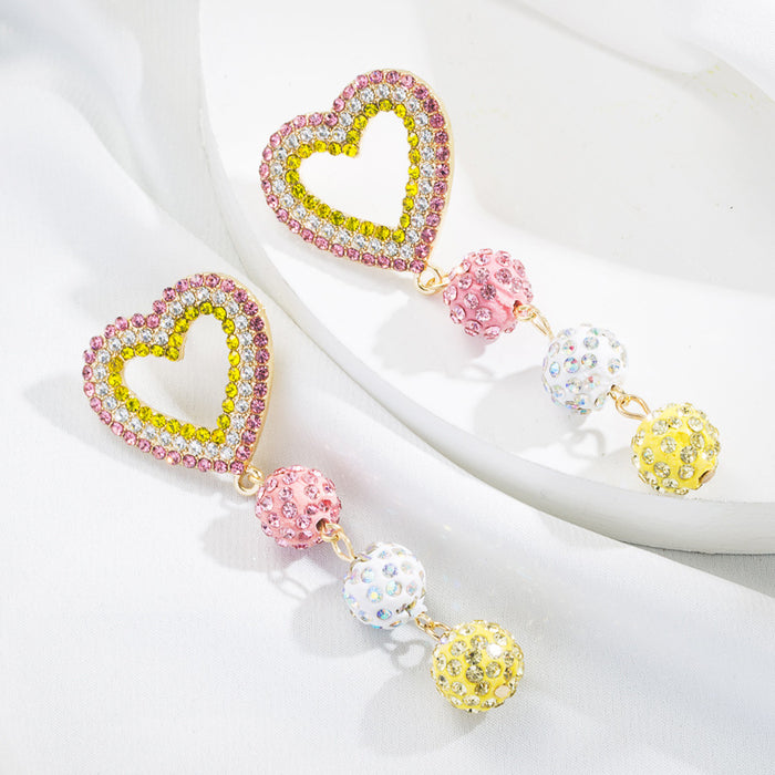 Wholesale Heart Shaped Color Ball Alloy Diamond Long Earrings JDC-ES-hemin036