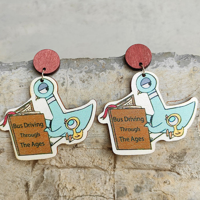 Wholesale 2 pairs/pack Earring Wooden Cute Duck Book MOQ≥2 JDC-ES-Heyi039