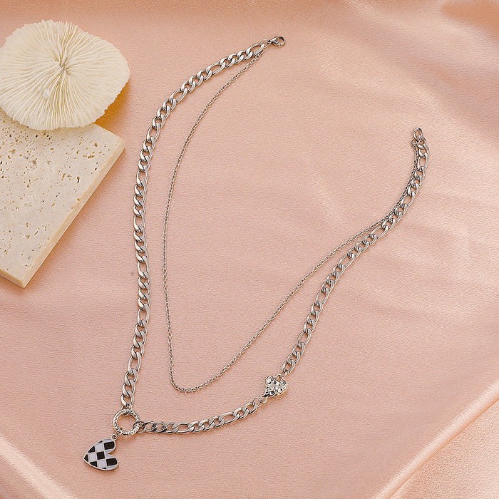 Wholesale Necklace Stainless Steel Double Layer Heart Checkerboard Necklace MOQ≥2 JDC-NE-D055