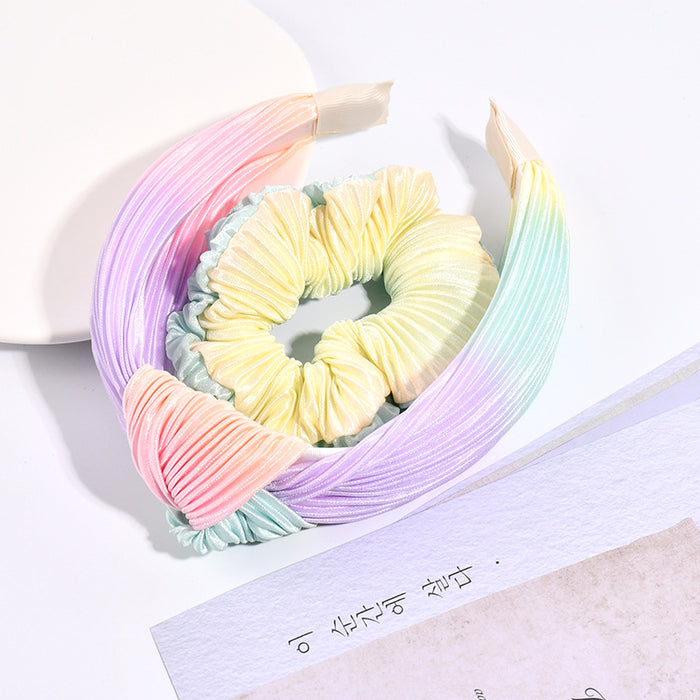 Wholesale gradient color pleated wide-brimmed bow headband plus hair ring MOQ≥3 JDC-HS-BF001