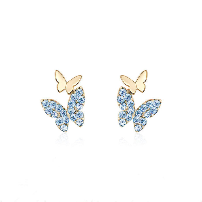 Wholesale Butterfly Zircon Copper Earrings MOQ≥2 JDC-ES-Caos020