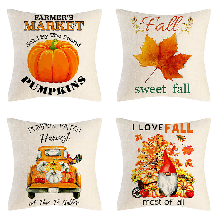 Wholesale Pillowcase Home Decor Linen Thanksgiving Pumpkin Maple Leaf Truck JDC-PW-Mengde006