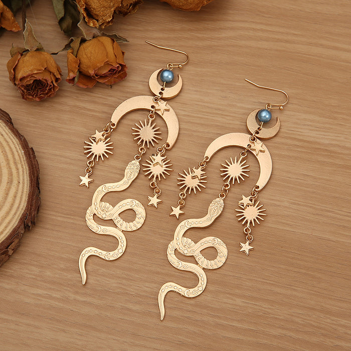 Wholesale Earrings Alloy Bohemian Star Moon Sun Gold Snake Wrap Earrings JDC-ES-Saip064