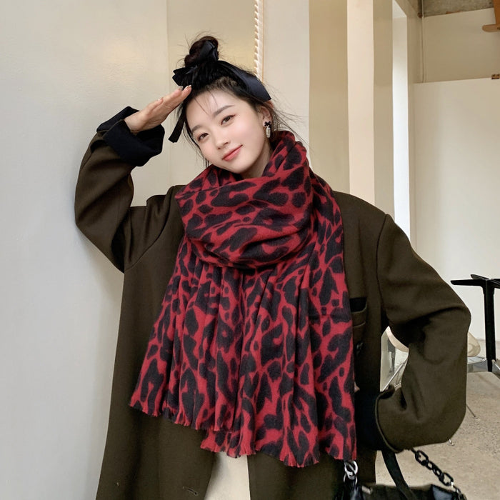 Wholesale Scarf Imitation Cashmere Winter Warm Leopard Thick Shawl JDC-SF-GSCM019