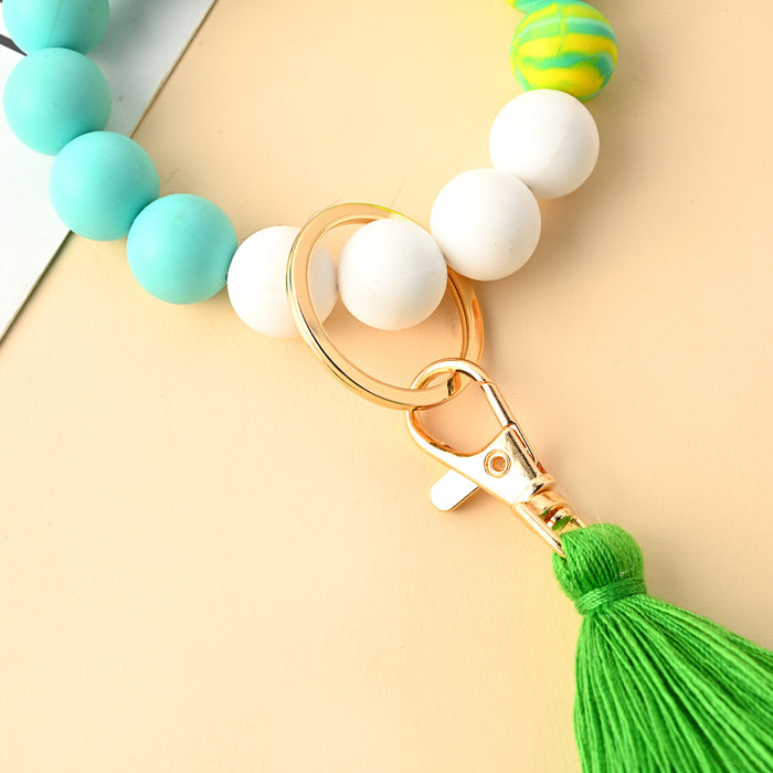 Jewelry WholesaleWholesale Silicone Beaded Alloy Tassel Wristlet Keychain JDC-KC-HYi002 Keychains 弘亿 %variant_option1% %variant_option2% %variant_option3%  Factory Price JoyasDeChina Joyas De China