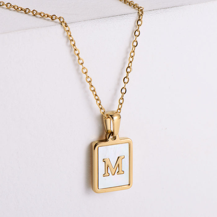 Jewelry WholesaleWholesale Gold Plated Stainless Steel White Shell Letter Necklace JDC-NE-Aimi020 Necklaces 爱米 %variant_option1% %variant_option2% %variant_option3%  Factory Price JoyasDeChina Joyas De China