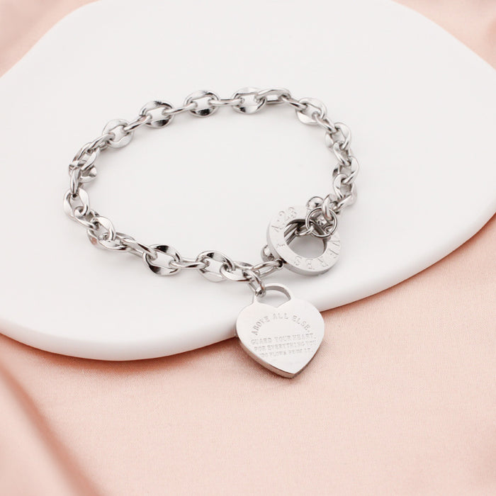 Wholesale Bracelet Stainless Steel Heart Letter Chain MOQ≥2 JDC-BT-BLu002