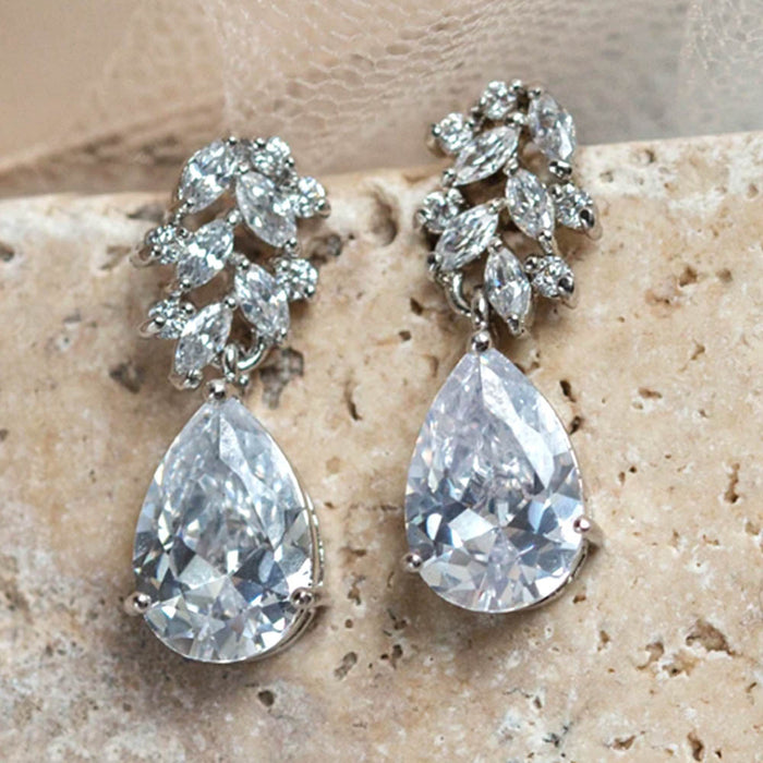 Wholesale Earrings Copper Zircon Drop Shape MOQ≥2 JDC-PREMCAOS-ES-023