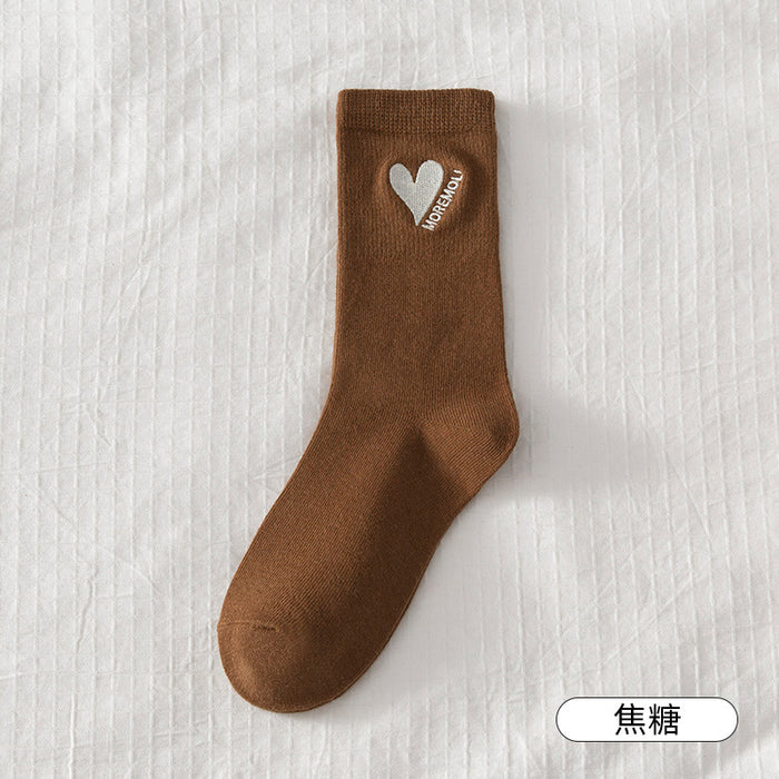 Wholesale Socks Cotton Cute Heart Embroidered Mid Tube Socks JDC-SK-RCM002