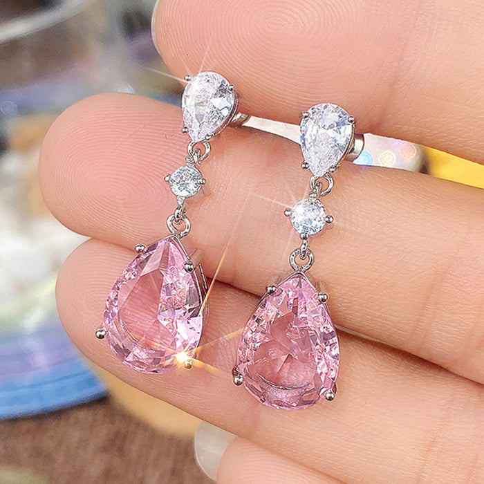 Wholesale Earrings Copper Zircon Pink Drop Shape MOQ≥2 JDC-PREMCAOS-ES-005