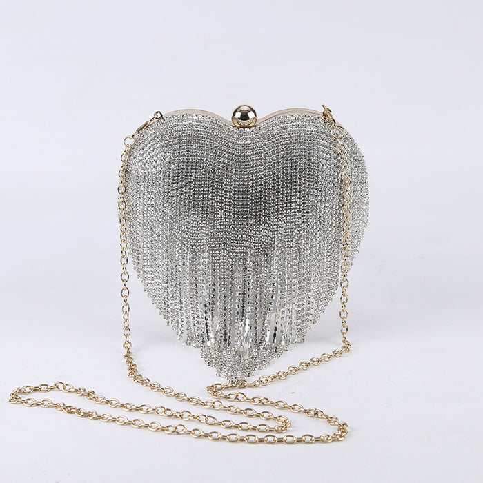 Wholesale Heart Shaped Diamond Tassel Cosmetic Bag Party Dinner Bag JDC-HB-WangC004