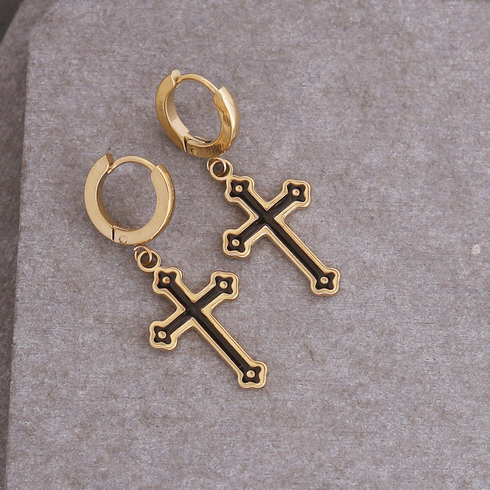 Wholesale Titanium Steel Cross Devil's Eye Earrings MOQ≥2 JDC-ES-Bingm023