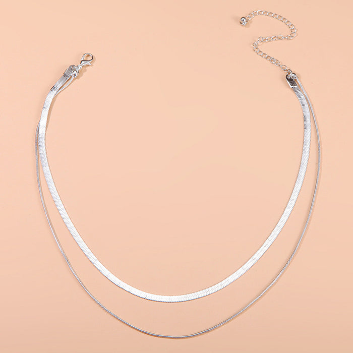 Jewelry WholesaleWholesale Alloy Double Layer Flat Snake Bone Chain Necklace JDC-NE-cy071 Necklaces 纯影 %variant_option1% %variant_option2% %variant_option3%  Factory Price JoyasDeChina Joyas De China