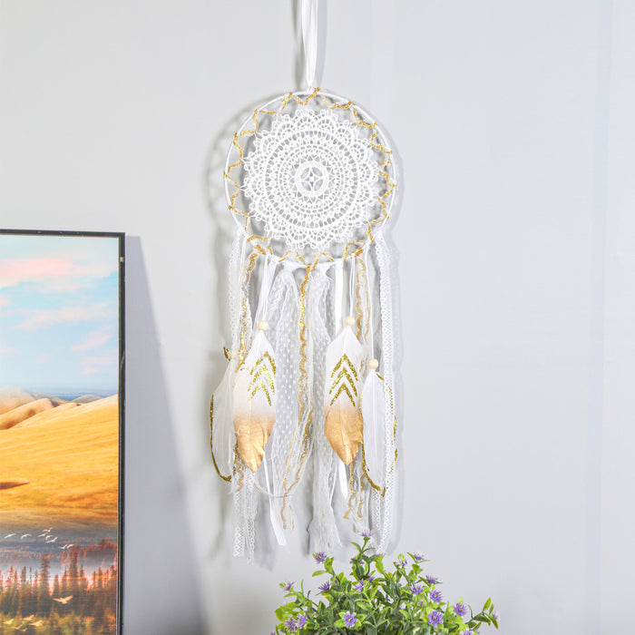 Wholesale Gold Feather Lace Home Dreamcatcher Wall Hanging Wall Decoration MOQ≥2 JDC-DC-MengS034