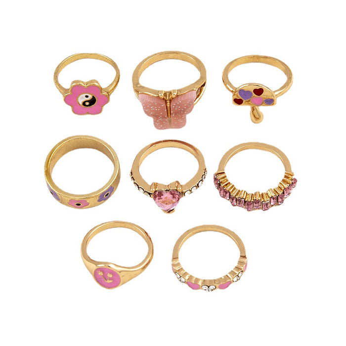 Wholesale Rings alloy diamond peach blossom 8pcs JDC-RS-Zhulong004