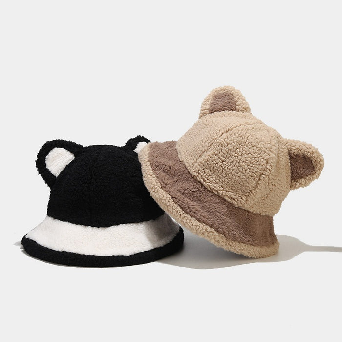 Wholesale Hat Polyester Cute Bear Ears Plush Bucket Hat MOQ≥2 JDC-FH-LvYi044