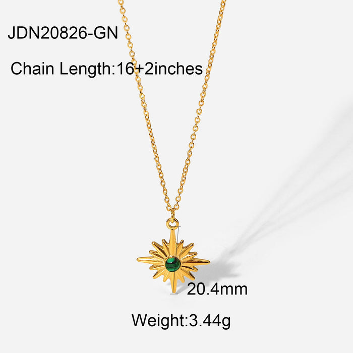 Wholesale Titanium Steel Round Diamond Eight-pointed Star Love Pendant Necklace JDC-NE-JD394