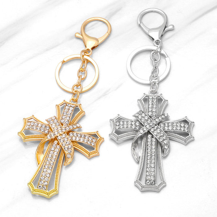 Wholesale Keychains Metal Rhinestone Cross JDC-KC-AS010