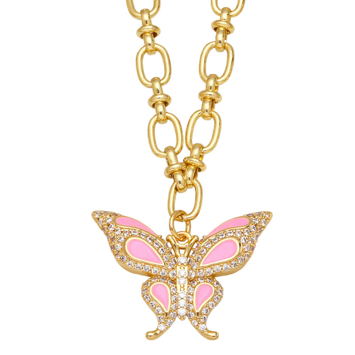 Wholesale Necklace Copper Plated 18K Gold Zircon Butterfly Color JDC-PREMAS-NE-006