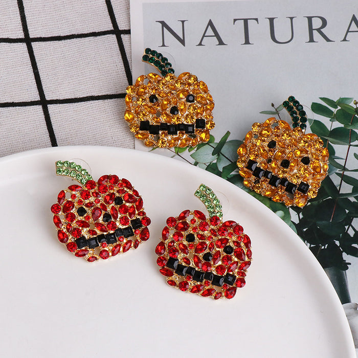 Wholesale Earrings Alloy Pumpkin Diamond Ear Studs Halloween JDC-ES-JJ266