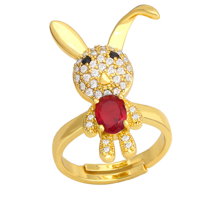 Wholesale Ring Copper Plated 18K Gold Zircon Rabbit Adjustable JDC-PREMAS-RS-002