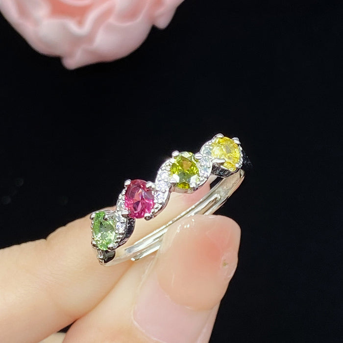 Wholesale Rings Copper Zircon Simulation Colorful Tourmaline Adjustable JDC-RS-KLQ011