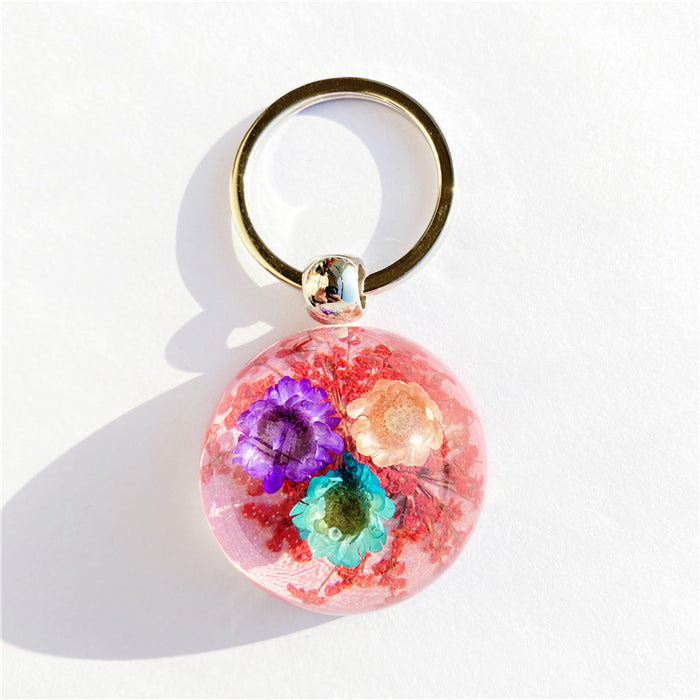 Wholesale Random Resin Amber Dried Flower Keychain MOQ≥12 JDC-KC-AWei002