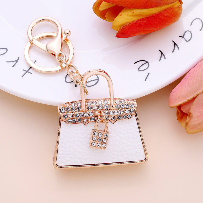 Wholesale Leather Rhinestone Bag Shape Alloy Keychain MOQ≥2 JDC-KC-ChaoK027