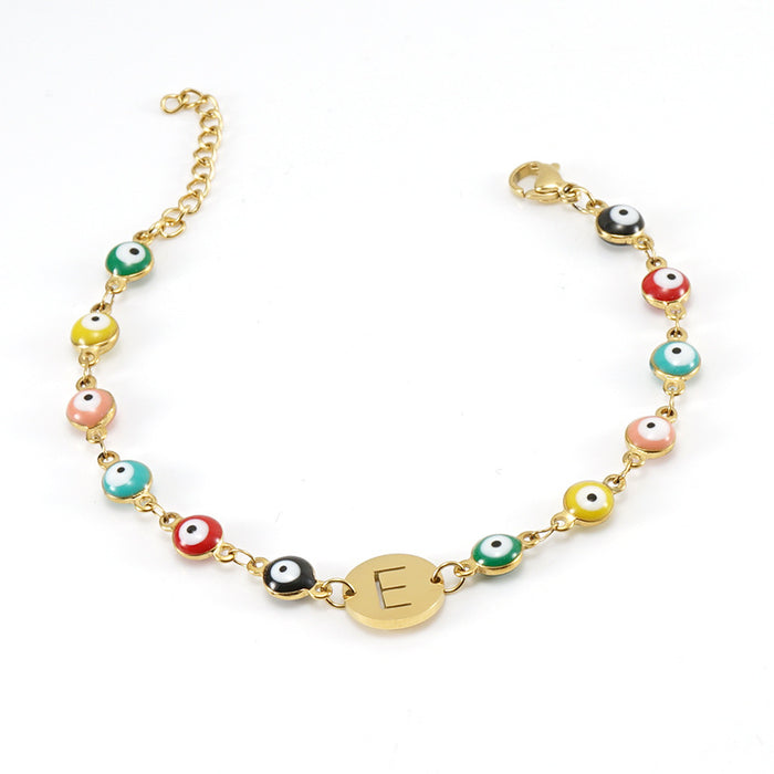 Wholesale Bracelet Titanium Evil Eye Alphabet Adjustable MOQ≥2 JDC-BT-ZhongX004