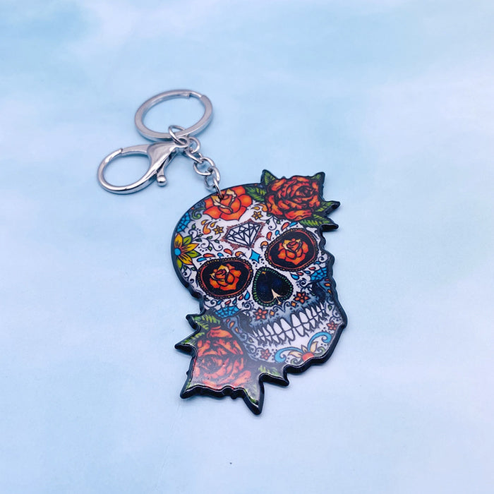 Wholesale Acrylic Rose Flower Skull Plastic Keychain JDC-KC-LYan004