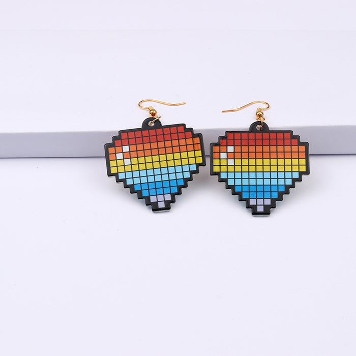 Wholesale Checkerboard Rainbow Color Block Earrings Acrylic MOQ≥2 JDC-ES-DUAI027