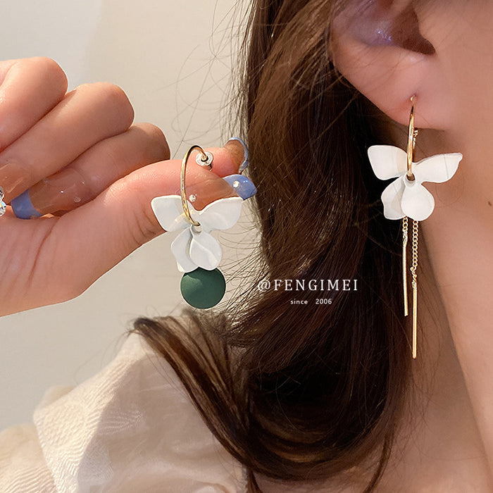 Jewelry WholesaleWholesale Silver Post Asymmetric Geometric Flower Tassel Earrings JDC-ES-Fengm050 Earrings 丰美 %variant_option1% %variant_option2% %variant_option3%  Factory Price JoyasDeChina Joyas De China