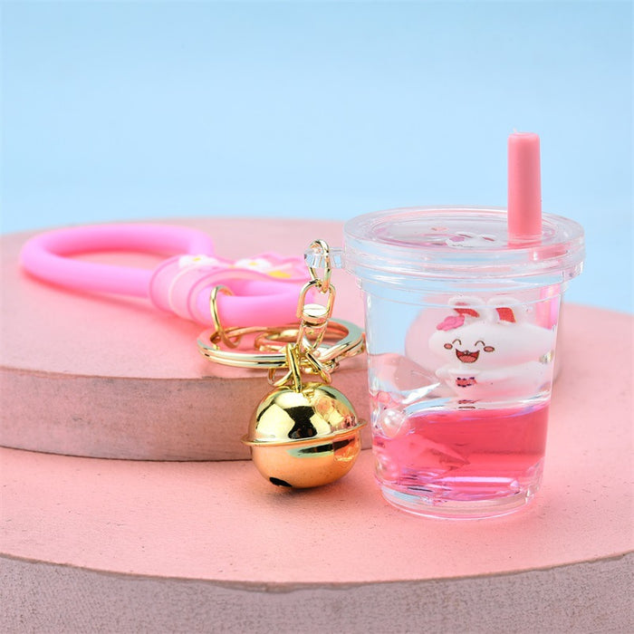 Wholesale Keychains For Backpacks zodiac rabbit into oil floating bubble tea rabbit key chain JDC-KC-YPin020