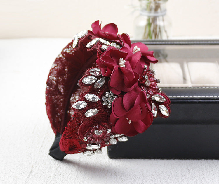 Wholesale Headband Embroidery Lace Wide Brim Rhinestone Elegant Heavy Industry MOQ≥3 JDC-HD-HMXS003