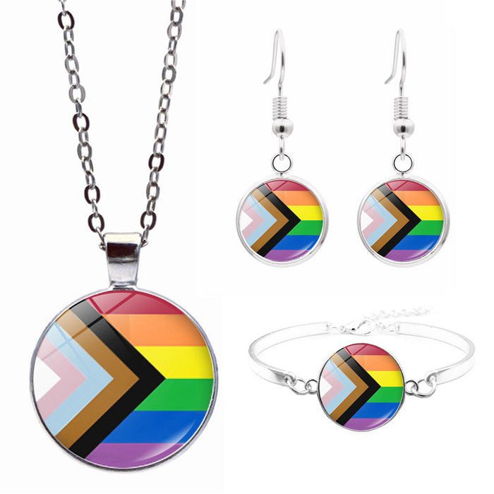 Wholesale LGBT Rainbow Flag Pride Day Necklace Bracelet Stud Earrings Set JDC-NE-JiaYun006