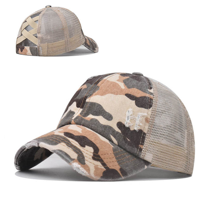 Wholesale cotton back open ponytail hat ponytail camouflage baseball cap MOQ≥2 JDC-FH-EXu007