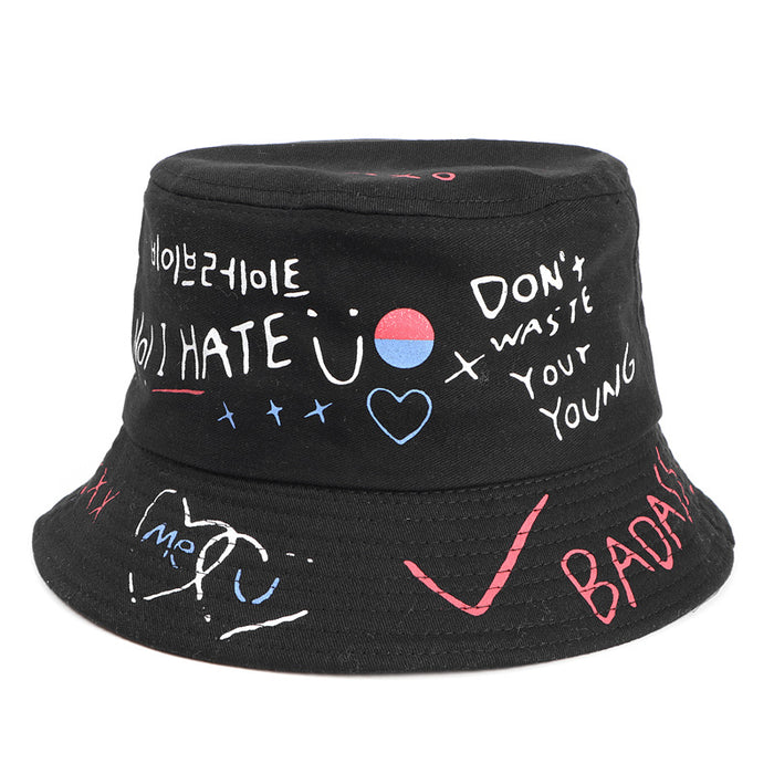 Wholesale Love Smiley Cotton Pot Hat Graffiti Print Sun Hat JDC-FH-LLan004