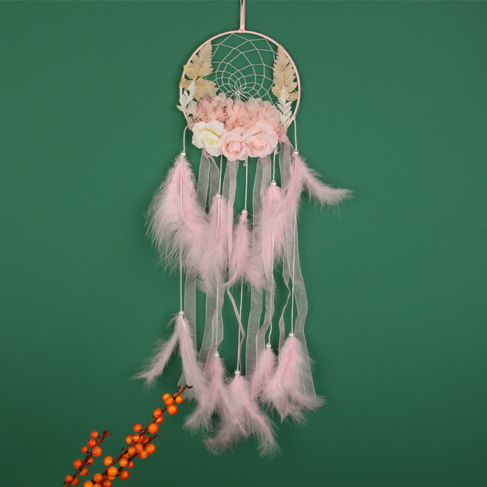 Wholesale Girl Preserved Flower Feather Ornament Dreamcatcher MOQ≥2 JDC-DC-FengH006